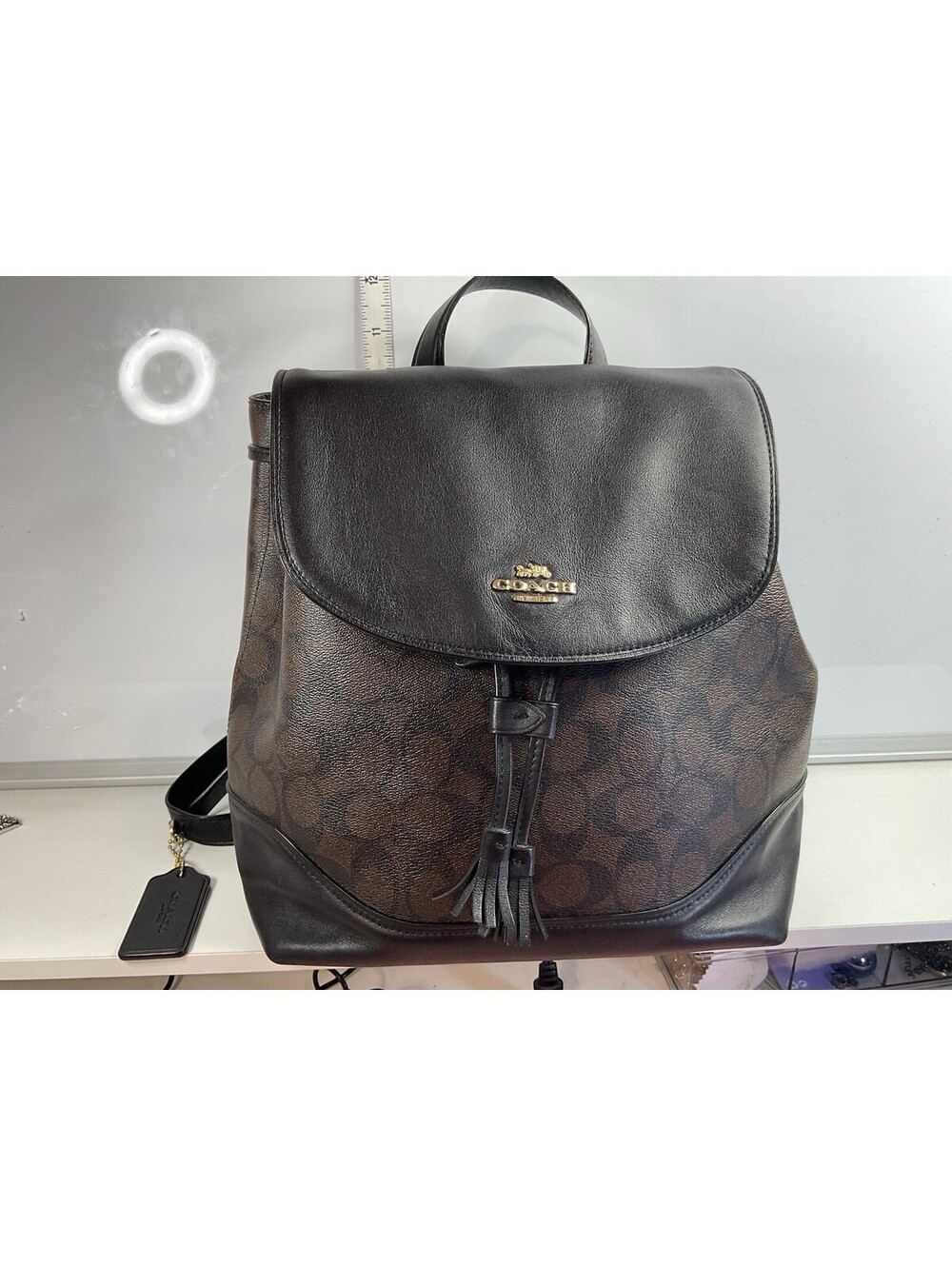 Coach Signature Leather Trim Elle Backpack Black/Brown